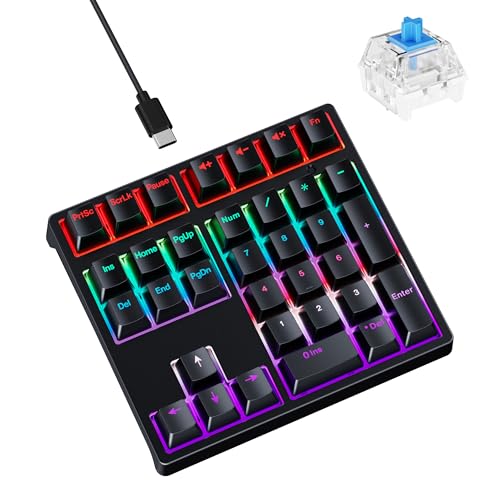 Mechanical Number Pad - Hot Swappable Numpad Wired USB Numeric Keypad with RGB LED Backlit 34 Key Numpad, Mechanical USB Wired Numeric Keypad for Laptop Desktop Computer PC(2-level Tilt, Blue Switch)