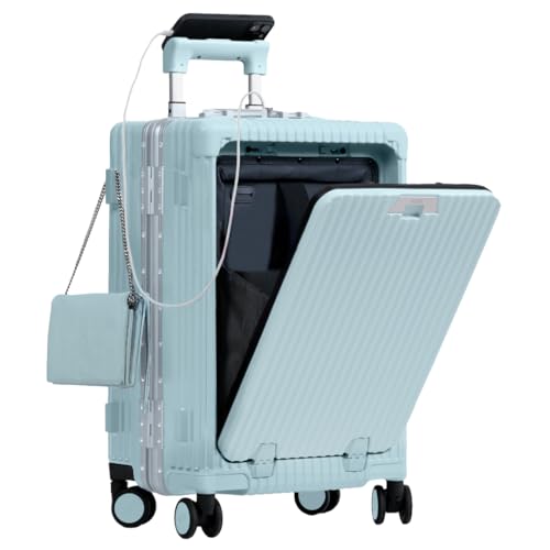 NOBL Travel Carry On Luggage, Noble Zipperless Aluminum Frame PC Hard Shell Suitcase, 20.8"x15"x8.7" Airline Approved, 360° Spinner Wheels, TSA Locks, USB Charging Port, Cup & Phone Holder - Baby Blue