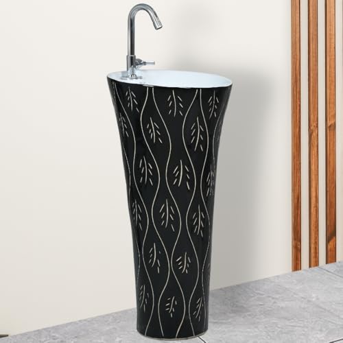 Image of Clay Plus Premium Ceramic Pedestal Free Standing Bowl Wash Basin | Wall Mounted & Floor Mount Bathroom Sink | Elegant Wash Basin for Bathroom, Living Room, Home, Hotel & Commercial Spaces