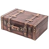 HMF Vintage Deko Koffer aus Holz, Aufbewahrungsbox mit Deckel und Ledergriff, stilvolle Aufbewahrung und Geschenkidee für Hochzeit oder Geburtstag | Klassik | 38 x 26 x 13 cm