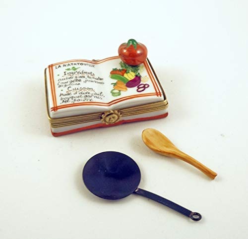 Authentic French Porcelain Hand Painted Limoges box La Ratatouille Recipe Book with Removable Skillet and Spoon