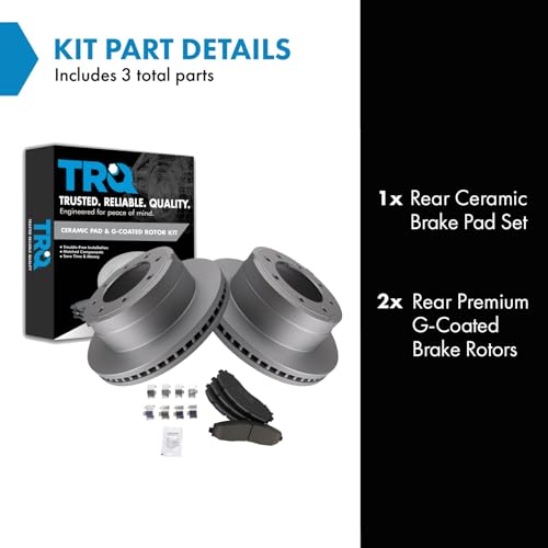 Image of TRQ Rear Brake Pad & Rotor Kit Ceramic Premium G-Coated Compatible with 2013-2019 Ford F-250 Super Duty F-350 Super Duty