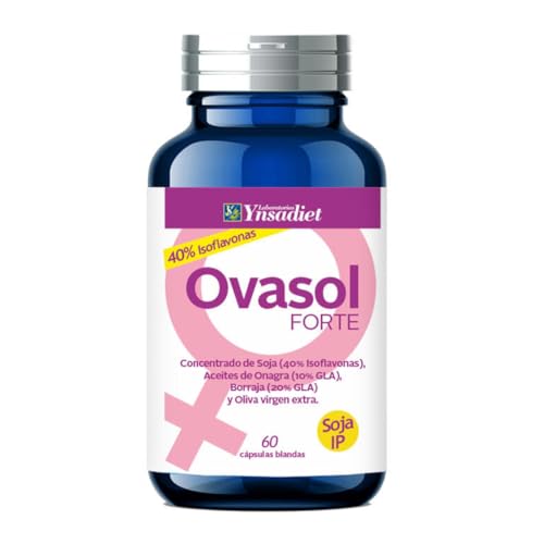 Ovasol Forte 60 cápsulas | Isoflavonas de Soja 40% | Aceite de Onagra, Borraja y Oliva Virgen Extra | Con Vitamina E | Complemento alimenticio para el bienestar femenino