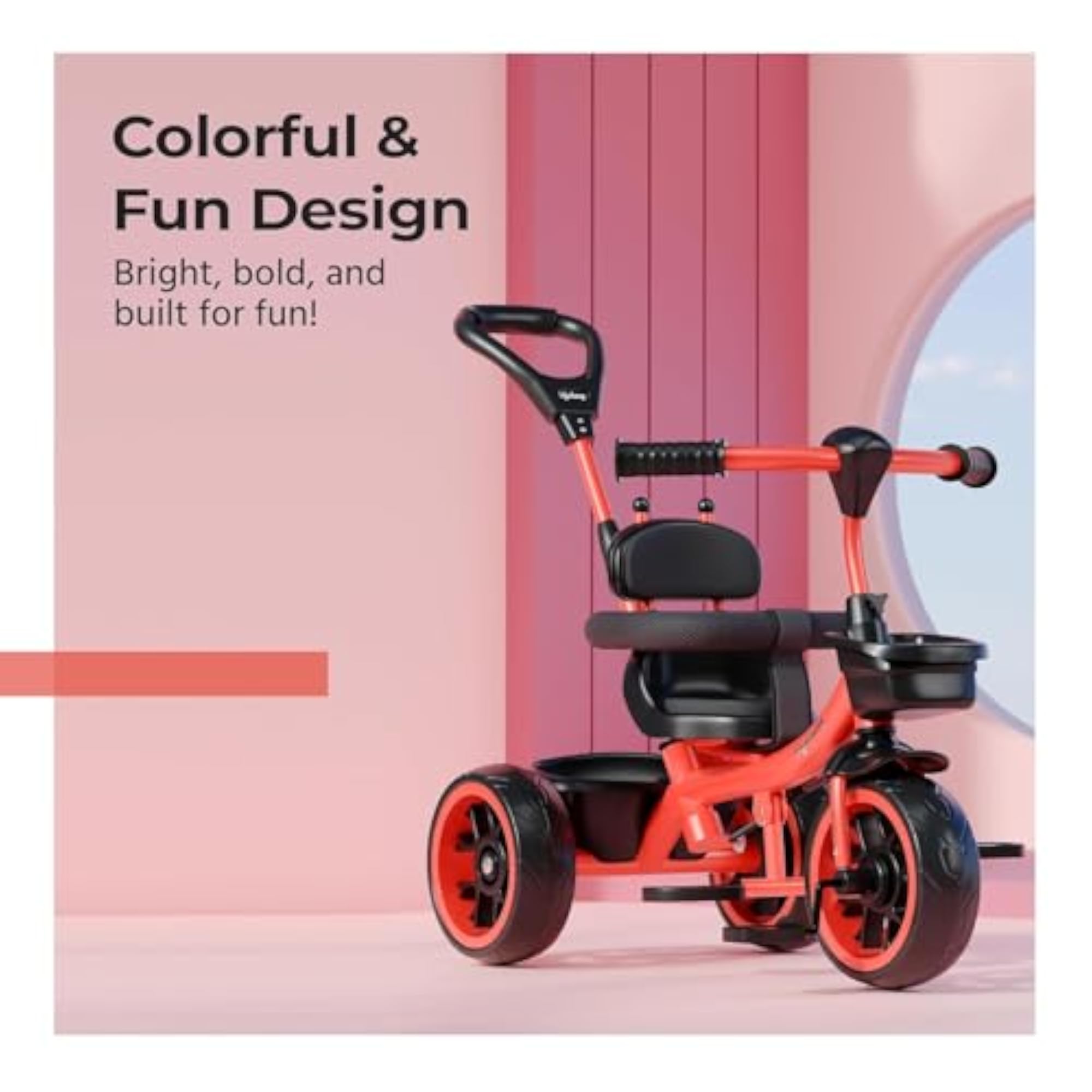 Kids Parental Control Tricycle with EVA Wheels