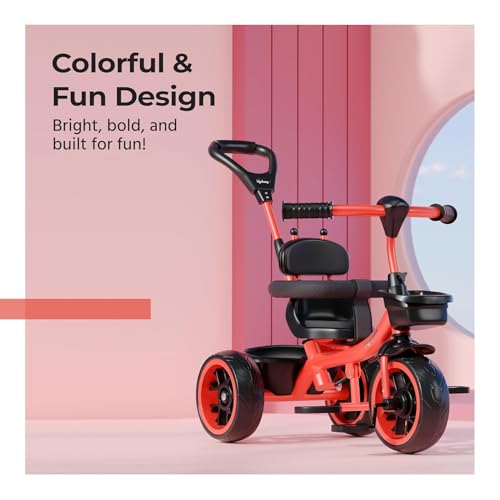 Image of Lifelong Kids Harness Parental Control Tricycle with EVA Wheels, Bell & Storage Basket|Baby Trike|Age Group 1 Years to 4 Years Carrying Capacity Upto 25 kgs(Red /Black)