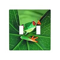 Poezjzw Cute Frog Pattern Light Switch Cover Receptacle Cover Double Toggle Decorative Wall Plate, Standard Size 4.5 in X 4.5 in
