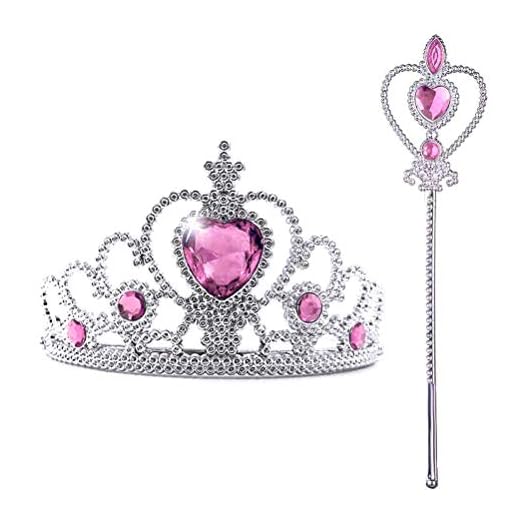 Deeabo Conjunto de Corona Y Varita de Princesa, Accesorios de Princesa de Brillo Hermosos Accesorios de Princesa para Niñas Cumpleaños Cosplay Suministros de Fiesta Congelados, Rosa