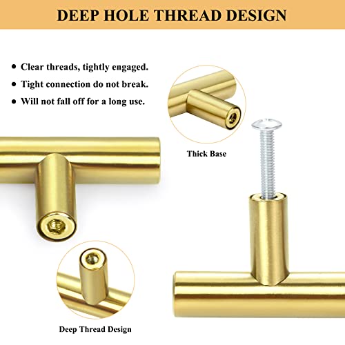 Plustool 30Pack 3''Hole Centers Gold Cabinet Handles-Brushed Brass Cabinet Pulls Gold Dresser Drawer Pulls-Stainless Steel Door Hardware Handle For Kitchen Bathroom Bedroom Furniture-5''Overall Length #TOP2