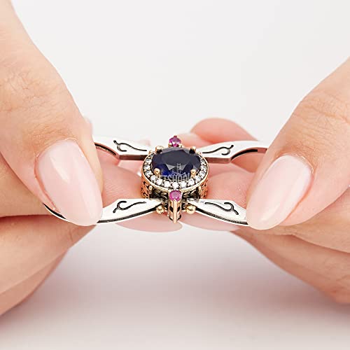 Turkish Handmade Jewelry Reversible Oval Shape Sapphire Ruby Round Cut White Topaz 925 Sterling Silver Ring Size All #TOP6