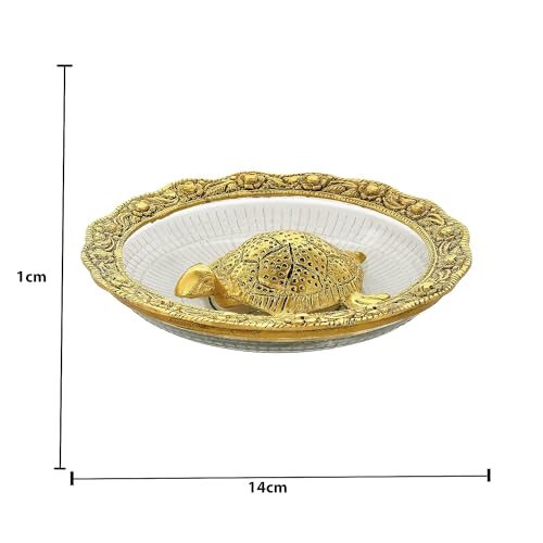 perpetual Golden Tortise for Good Luck for Home - Vastu Purpose for Home Turtle/Kachua Plate is Auspicious, Showpiece for Decoration Fengshui and Best Gift Item for Offices