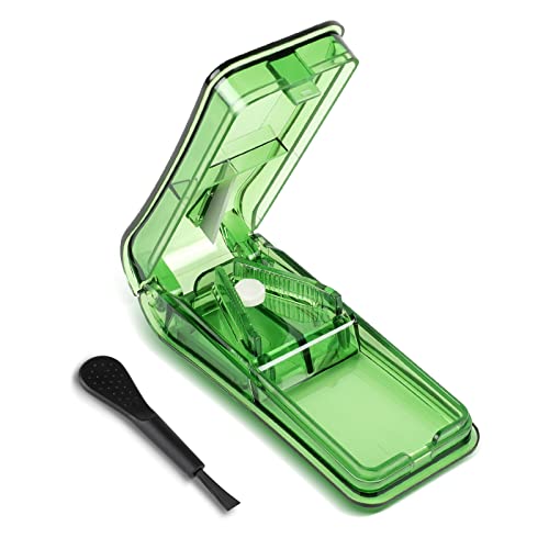 Opret Tablettenteiler für Große und Kleine Tabletten Tablettenschneider Pillenteiler Pillenschneider Medikamententeiler Tablettenteiler Exakt in ein Halbes Vierteln Schneiden Grün