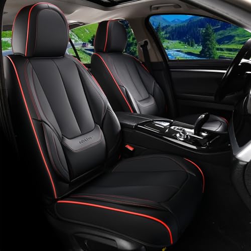 Image of Coverado Car Seat Covers Full Set, Seat Covers for Cars, Black Car Seat Protector Waterproof, Nappa Leather Car Seat Cushion, Car Seat Covers Front Seats and Back Fit for Most Cars