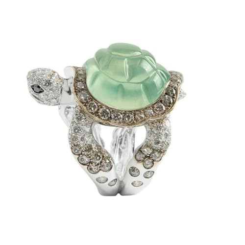 VCODWCSJO Anillo de Tortuga de joyería Verde Grabado Anillo de Diamantes marrón negro-R2022-8