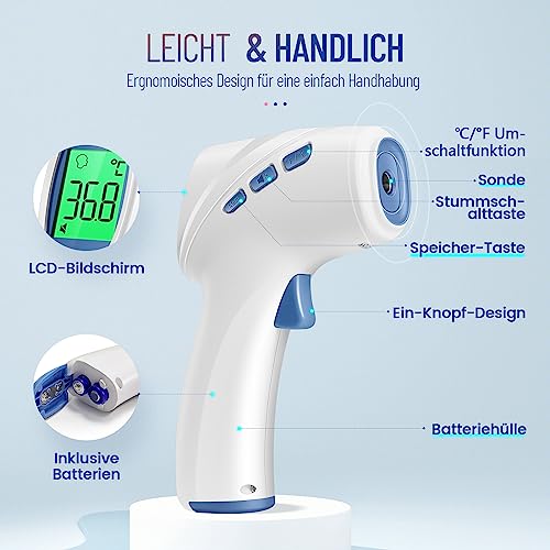 Fieberthermometer kontaktlos für Babys Kinder und Erwachsene, Infrarot-Stirnthermometer mit...