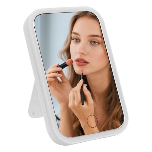 Miroir de courtoisie avec lumières, miroir de bureau pliable et portable avec contrôle tactile avec 3 modes de couleur, rechargeable pour salle de bain, chambre à coucher et dortoir