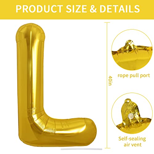 Image of TONIFUL 40 Inch Large Gold Letter L Balloons Helium Balloons,Foil Mylar Big Balloons for 2026 New Year Eve Graduation Wedding Baby Shower Birthday Party Anniversary Supplies Decorations