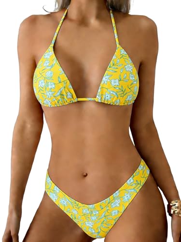 Image of ZAFUL Womens Halter Bikini Sets Triangle Bikinis High Cut Swimsuits 2 Piece Bathing Suits Sexy Swimwear