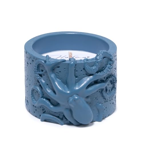 Hodao Oceanic Serenity Handcrafted Aromatherapy Box with Candle & Decor – Beach Rock Sculpture with Sea Turtle, Seashells, for Home, Bathroom, Yoga Room Decor (Blue-Octopus)