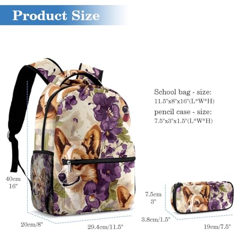 Ensemble cartable Corgi fleurs violettes grand format pour éviter le mal de dos - 2