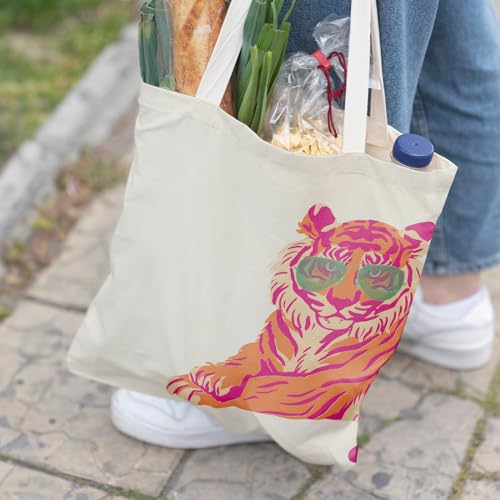 Bolso Tote de lona rosa y naranja miniatura 2