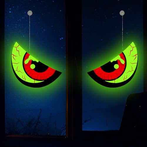Rossorha Halloween Window Decorations - Spooky Glowing Eyes, Glow in The Dark Halloween Decorations Indoor, Scary Solar Light up Eyes Hanging Decor for Wall, Door, Lawn, Porch, Yard