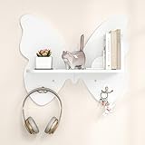 Photo Gallery lue bona mensola da muro bianco a forma di farfalla, mensola da parete con ganci per soggiorno camera da letto e studio Photo Gallery lue bona mensola da muro bianco a forma di farfalla, mensola da parete con ganci per soggiorno camera da letto e studio