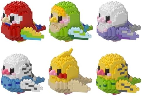 LULUFUN Bird Building Blocks Set, Parrot Mini Building Bricks Kit Educational Toy for Birthday Party Favors,Decoration for Home and Office,Gift for Adults and Children (Set A of 6)
