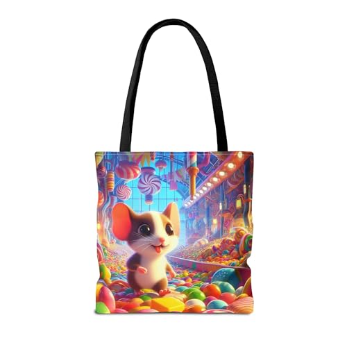 Premium Tote Bag with Reinforced Stitching – Vivid Mouse Exploring an Edible Candy Factory2