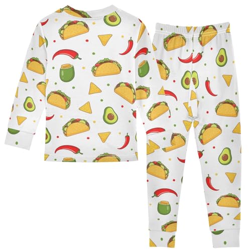Pajama Sets Long Sleeve Yummy Mexican Food Pattern Soft Comfy Sleepwear 2 Piece PJS 3-8T3