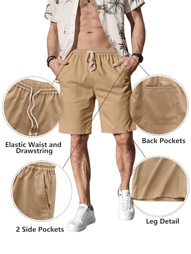 Image of Comdecevis Men's Linen Shorts Casual Elastic Waist Drawstring Summer Beach Vacation Yoga Golf Shorts with Pockets