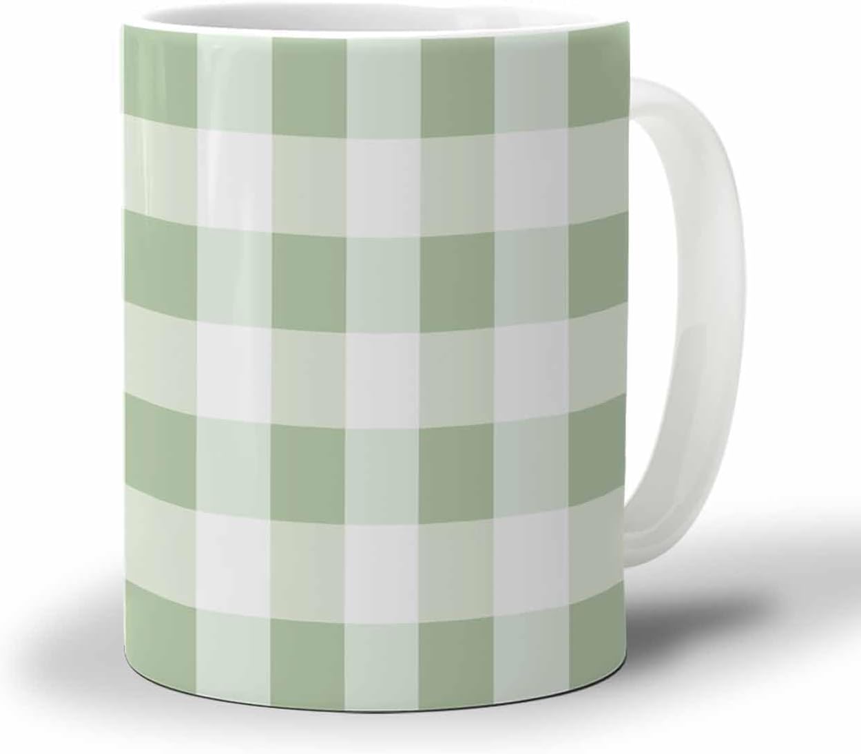 BEMIGO Ceramic Coffee Mug Light Green Plaid Ceramic Mug White Cup, Modern Art Insulated Coffee Cup with Handle with Pattern Perfect for Tea and Hot Beverages, 12oz