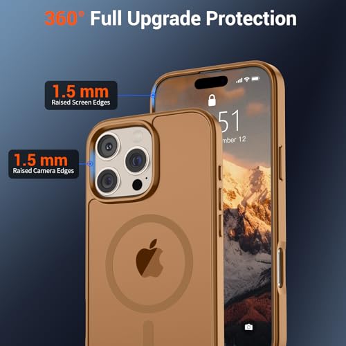 Image of SUPFINE Magnetic for iPhone 16 Pro Case (Compatible with MagSafe) (Military Grade Drop Protection) Slim Translucent Matte Shockproof with Anti-Fingerprint Phone Case,Brown