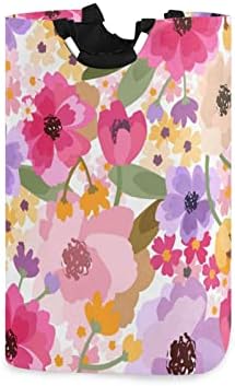 QwThum Laundry Basket Laundry Hamper Large Collapsible Bag Waterproof Clothes Basket Laundry with Handle Durable Upright Well Dirty Holder for Clothes Toys in Bedroom Dorm Nursery Floral Purple