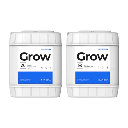 Athena Blended Grow A&B - 2 Part Vegetative Nutrient, Balanced Formula for Vigorous Plant Growth and Non-Flowering Plants | Vegetative Hydroponics Nutrient Solution – 5 Gallon | A 4-0-1 | B 1-3-5 - Best Vegetative Nutrients
