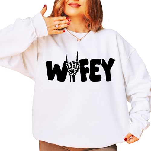 Olive Loves Apple Wifey Skeleton Rock n Roll Honeymoon Sweatshirt for Bride Gift