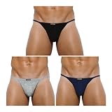 [Arjen Kroos] Tバック メンズ ブリーフ 下着 綿 男性 アンダーウエア インナー ボクサー パンツ 肌着 3D立体構造 通気性 前閉じ 無地 AK2011 B1-3枚 黒/グレー/ネイビー M