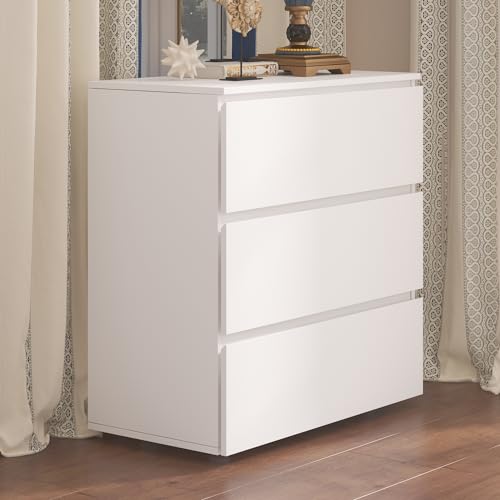 ROMSHINE 3 Drawer Dresser for Bedroom Modern Chest of Drawers Wooden Closet Storage Dresser Tower for Living Room White