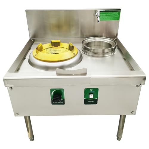Banfluxion Commercial Gas Wok Stove 110V 120W Single Head High Fire Stove LPG and Natural Gas Burner with Baffle and Water Basin 15.4
