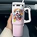 GABSHAIM Custom 40oz Gradient Pink Insulated Tumbler with Straw Lid, Smiling Bull Terrier Dog Pattern Travel Mug, Happiness Is Having A Dog Double-Sided Design, Leak-Proof, for Women