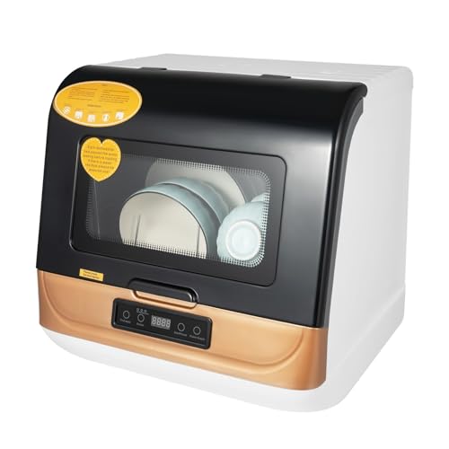 HTONVK Dishwasher, Tabletop Dishwasher, Portable Dishwasher With Water Tank, Mini Dishwasher With 5 Programs, Dishwasher With 360° Double Spray, Air Drying Function