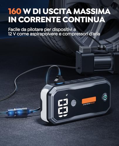 Booster Avviamento Auto 5000A 26800mAh Avviatore Emergenza per Auto(Motori a Gas/10.0L Diesel) Starter Batteria Auto Portatile, Grande Display, 160W CC - Immagine 4