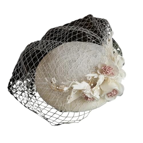 Chapeau de mariée perles et fleurs avec voile anti-glisse chic