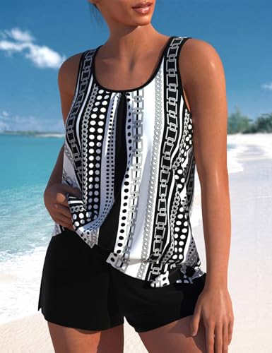 ROSEWE Womens Modest Tankini Swimsuits, Two Piece Athletic Bathing Suits Tank Tops with Board Shorts2