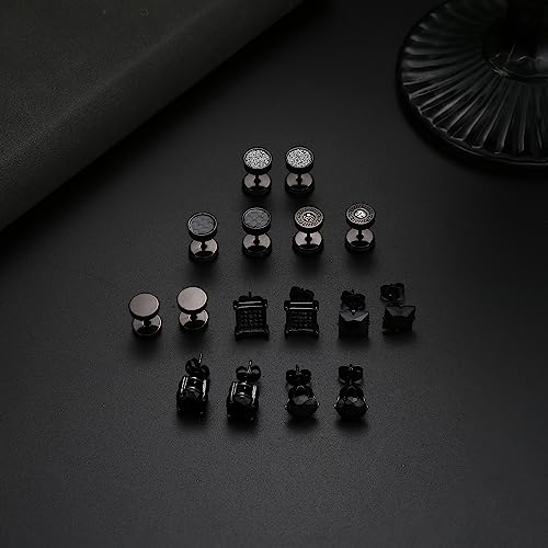 Orazio 8 Pairs Stainless Steel Black Cz Stud Earrings Set For Men Women Silver Cubic Zirconia Barbell Earrings #TOP2