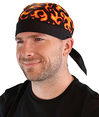 Sparkling EARTH - Liquid Flames on Black - American Made Skull Cap Doo Rags Do Rag Durag Headwrap Head Wraps Skullies - Made in USA!
