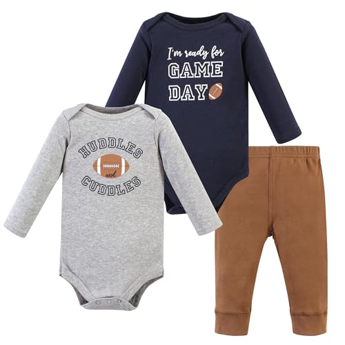 Hudson Baby Unisex Baby Long-Sleeve Bodysuits and Pants, Football Huddles Long-Sleeve, Newborn