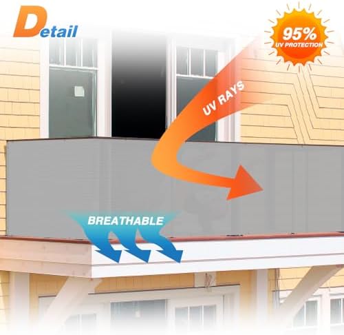 TANG 3' x 12' Balcony Privacy Screen Fence for Apartment Deck Railing, 200GSM Heavy Duty Block Outdoor Privacy Fencing Cover for Patio Porch Backyard Screens, Gray - 4