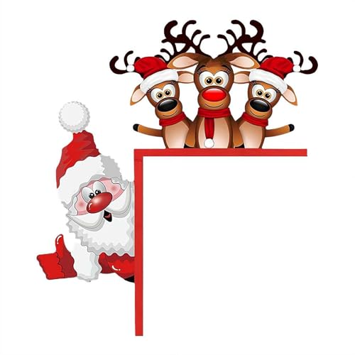 MUMQAQ Decoración de puerta de Navidad, decoración de marco de esquina de puerta de Navidad, muñeco de nieve de dibujos animados, Papá Noel, reno, marco de puerta, letrero de esquina, decoración del