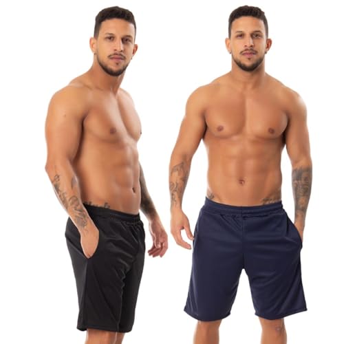 Kit 2 Bermuda Masculina Academia Corrida Treino Esportiva Bolso Lisa Leve (BR, Alfa, G, Regular, Reg