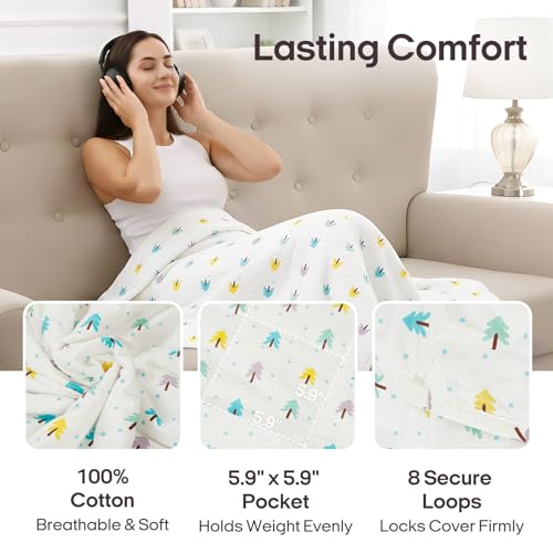 Image of ZonLi Weighted Blanket for Adults (100% Cotton, 60 inchx80 inch, 17lbs, Queen Size Small Tree Print) High Breathability Heavy Blanket, Soft Material with Premium Glass Beads, All-Season, Easy Care